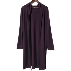 PURE JILL Luxe Tencel Cardigan Size L Open Front Jersey Knit Purple Womens